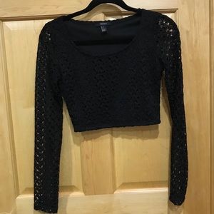 BOGO Forever 21 lace black crop top long sleeves size S